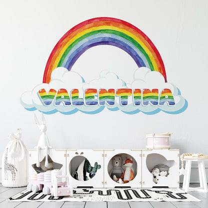 Pastel Basım Personalized Rainbow Wall Decal with Name, Nursery Room Decoration, Cloud Design (Vibrant) (photo 2)