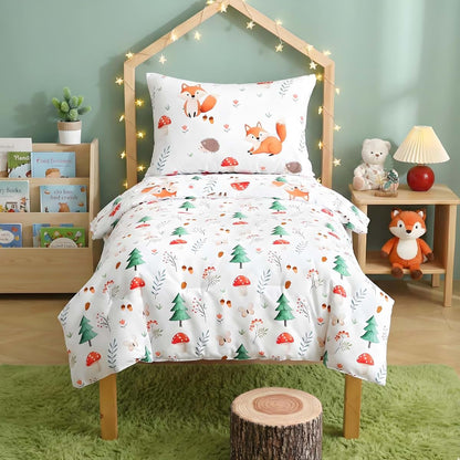 BabyOneStop Woodland Animals 4-Piece Reversible Toddler Bedding Set