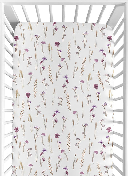 Fitted Baby Crib Sheet – Purple Boho Floral Print for Standard Cribs
