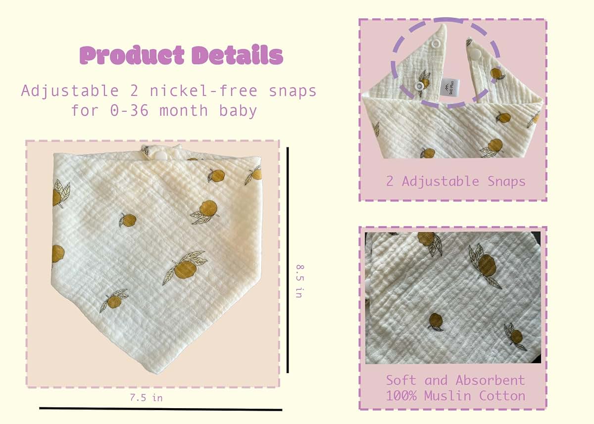 SnD Plus Muslin Cotton Triangle Baby Bibs 5 Pack (Mix, 0-36 Months) (photo 2)
