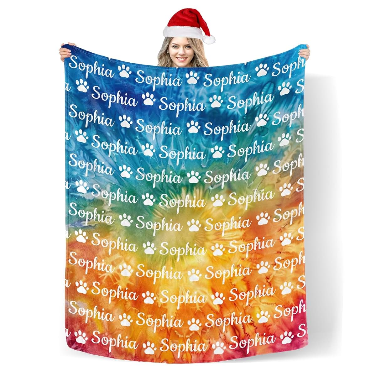 TailorYYCustomZ Personalized Paw Throw Blanket Customized Dog Name Swaddling Blankets for Birthday Christmas Dog Cat