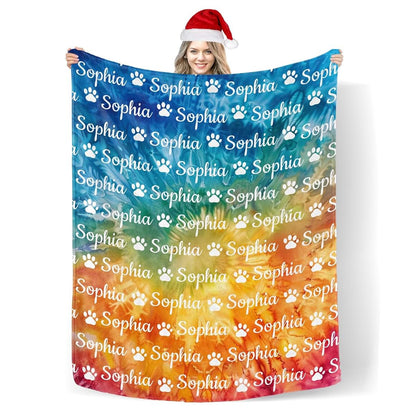 TailorYYCustomZ Personalized Paw Throw Blanket Customized Dog Name Swaddling Blankets for Birthday Christmas Dog Cat