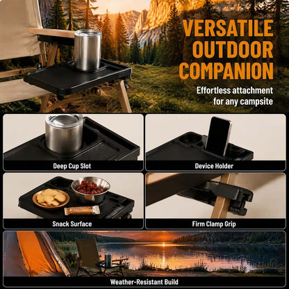 ＡＷＨＡＯ Camping Chair Cup Holder Tray Black Attachable Side Table (photo 2)