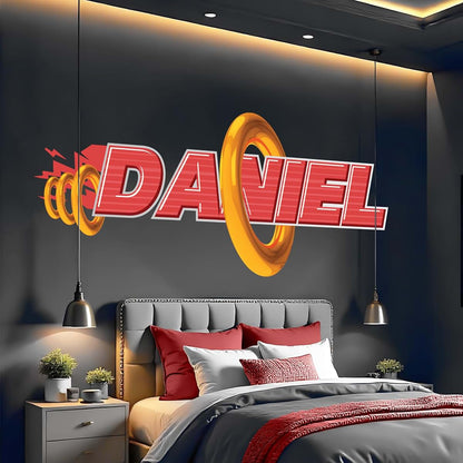 AdesiivoStudio Custom Red Action Name Wall Decal – Personalized Kids Wall Sticker with Motion Effect – Boys Room Decor