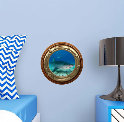Stickit Graphix Port Scape Tiger Shark Brasswood Porthole Window Wall Decal (photo 2)