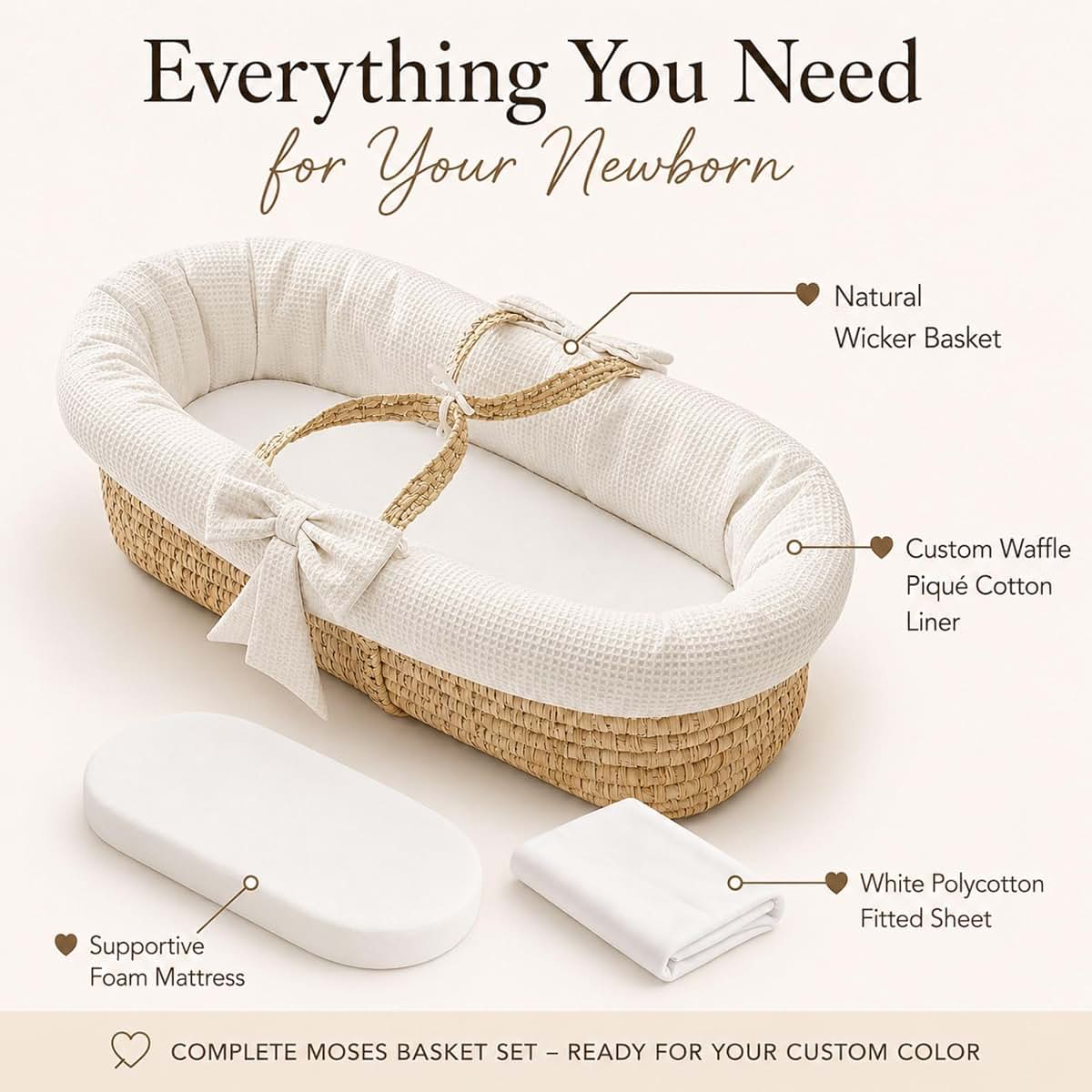 Ababy Custom Waffle Pique Moses Basket With Mattress And Liner (photo 2)