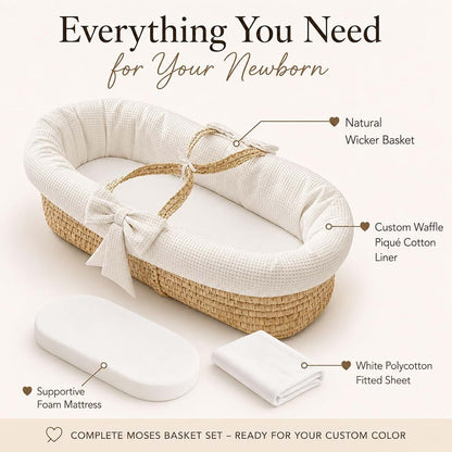 Ababy Custom Waffle Pique Moses Basket With Mattress And Liner (photo 2)