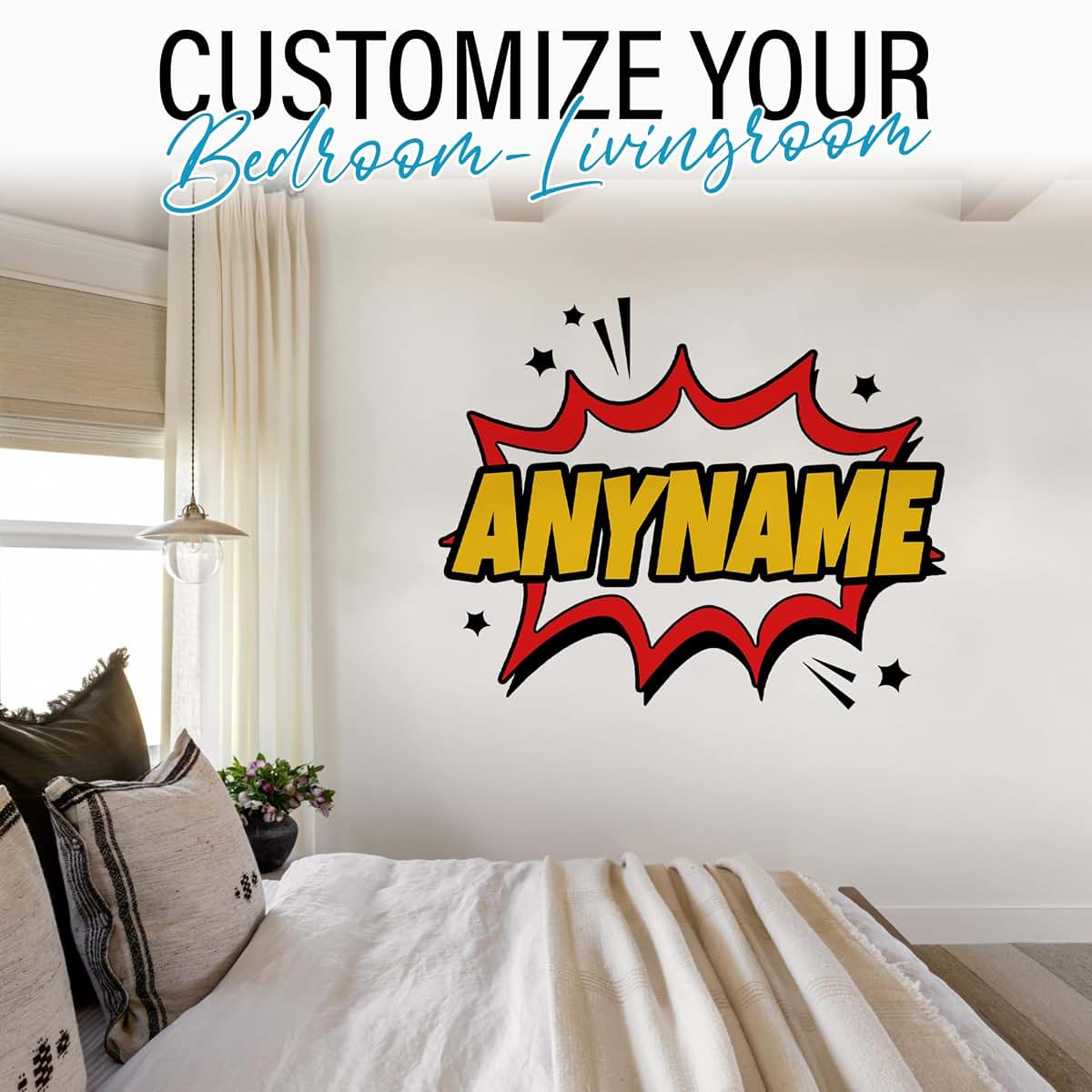 SOUTH9STICKER Custom Comic Name Wall Decal Personalized Kids Room UV DTF