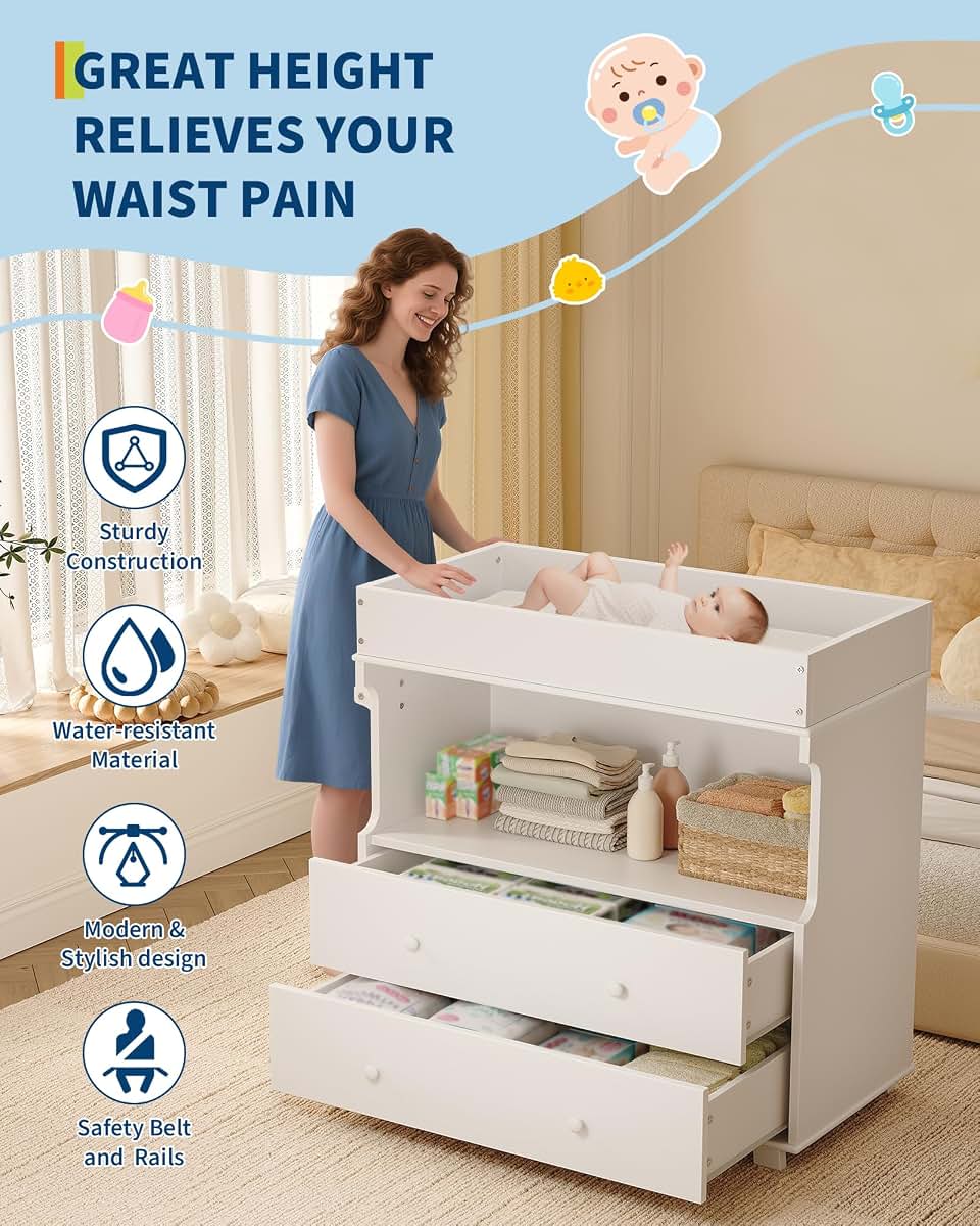 PeacefulHues Baby Changing Table Dresser With 2 Drawers (photo 3)