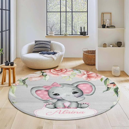 NZOOHY Pink Floral Elephant Personalized Gifts Baby Rugs for Toddler Girls Boys Custom Nursery Rug Soft Non-Slip Mat