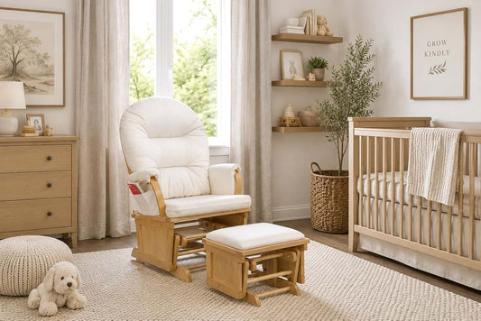 Suite Bebe Madison Nursery Rocking Chair with Ottoman, Wooden Glider for Baby Nursing, Smooth Gliding Rocker, Natural