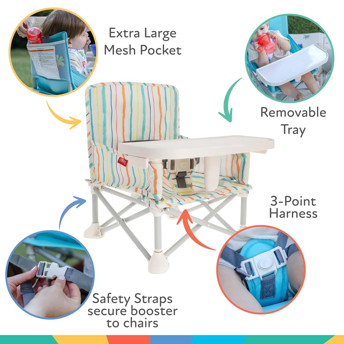 Nuby Easy Go Pop Up Foldable Booster Seat | Stripes
