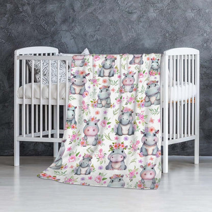 HORSESBLANKET Hippo Floral Blanket Gifts for Girls Boys, Ultra Soft Cozy Hippo Floral Blanket for Boys Girls Bedding