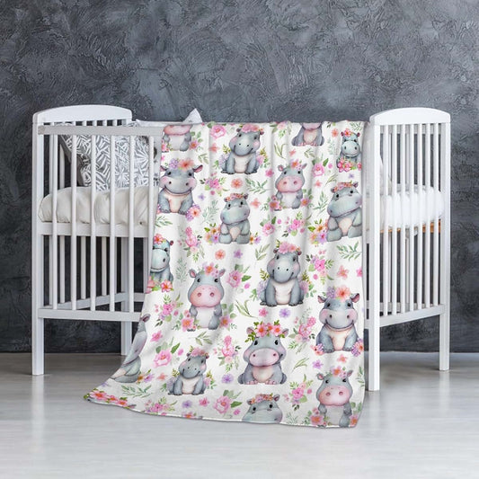HORSESBLANKET Hippo Floral Blanket Gifts for Girls Boys, Ultra Soft Cozy Hippo Floral Blanket for Boys Girls Bedding