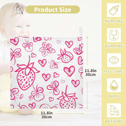 Yettasbin Strawberry Muslin Baby Washcloths, 4 Layers, 3 Pack