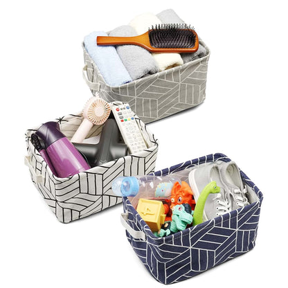 CROWNED 6 Pcs Storage Basket Foldable Cube Fabric Bins Square Mini Box Receive Organizer Rectangle Canvas with Handles (photo 4)