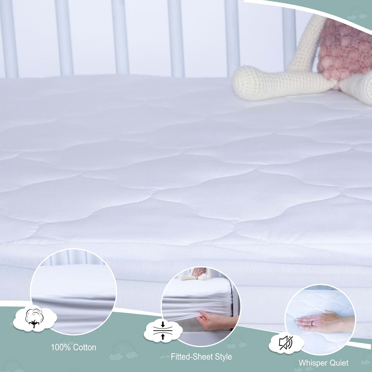 SavaKids Quilted Cotton Waterproof Crib Mattress Protector Sheet