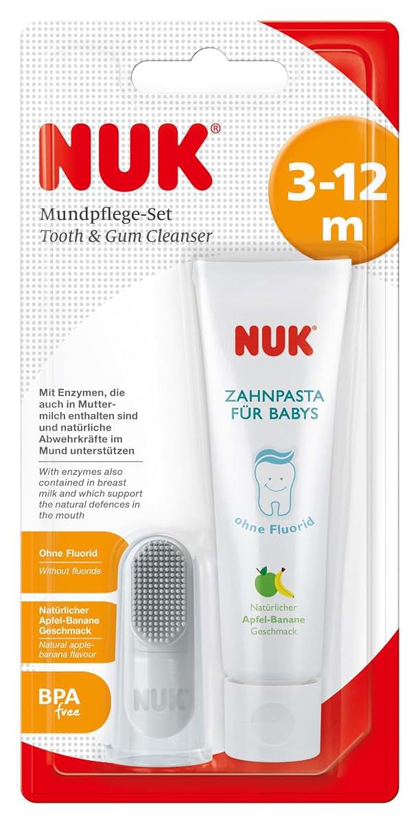 NUK Oral Care Set with Baby Toothpaste and Finger Toothbrush for First Teeth