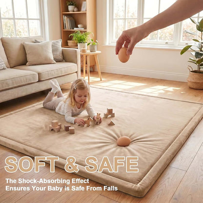 x-vesolje Ultra Soft Baby Play Mat, 1.3" Thick Memory Foam, Beige 79"x59"
