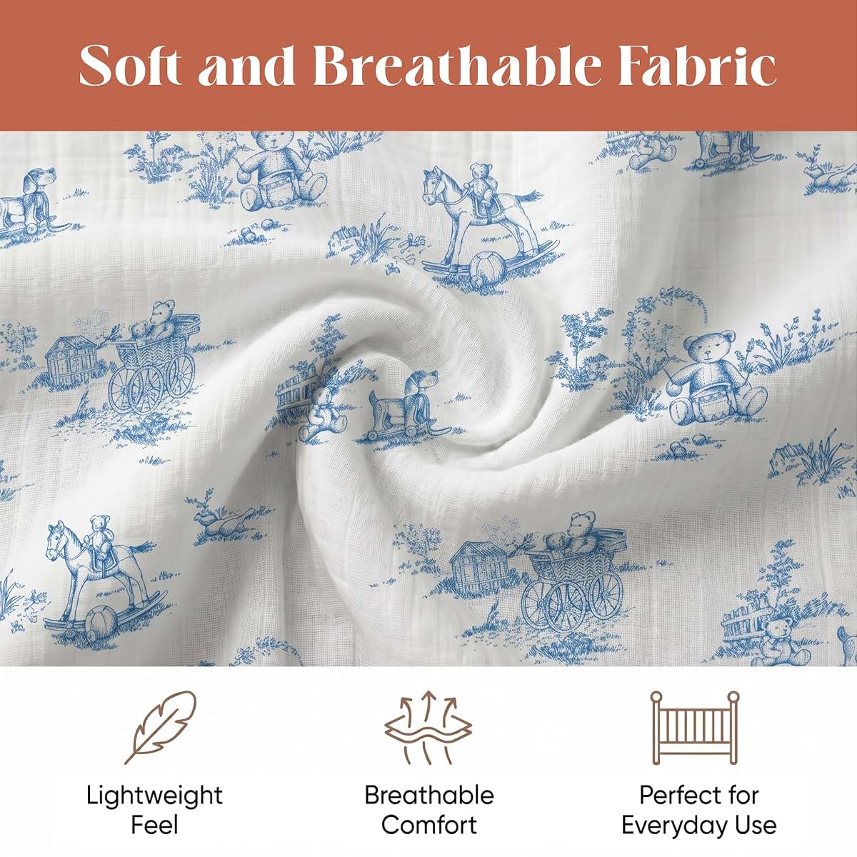 Ababy Custom Size Cotton Fitted Sheet In Blue Bear Toile (photo 2)
