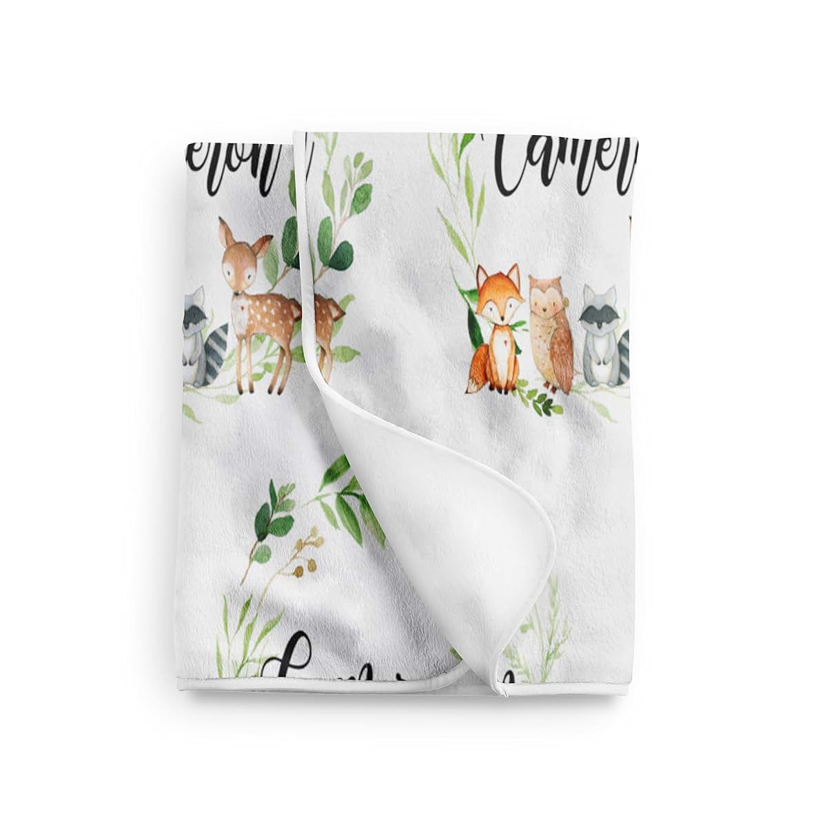 WolfeDesignPDD Woodland Personalized Swaddle Baby Blanket Personalized Gifts Soft Fleece Minky Newborn Gift Blanket (photo 2)