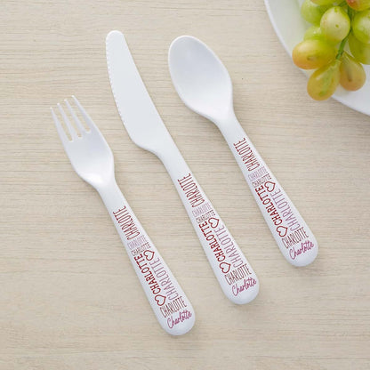 Personalization Universe Repeating Name Heart Personalized Kids 3pc Utensil Set (photo 2)