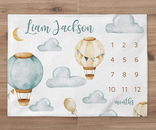 Cozyy Personalized Hot Air Balloon Milestones Blankets Sky Baby Name Blanket Hot Air Balloon Newborn Gift First Year