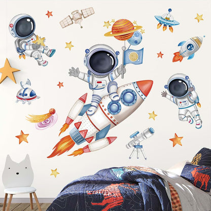wondever Rocket Astronaut Wall Decals Planet Outer Space Wall Stickers (photo 3)