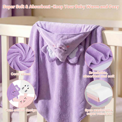 CandyHome 9 Pcs Baby Bath Towels Set for Infants and Toddlers