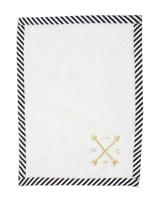 Bacati Love Unisex Arrows Embroidered Plush Blanket, Black/Gold