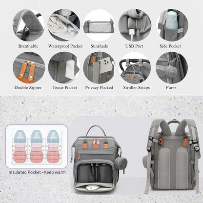 P@B PBell Bebetaje XL Diaper Bag Backpack with Changing Station, Grey (photo 2)