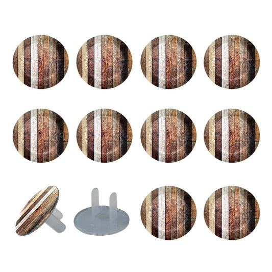 CDGIRUOWUNV Old Wooden (3) Outlet Covers (12 or 24 Pack) - Child Safety Electric Plug Protectors to Prevent Power Shock