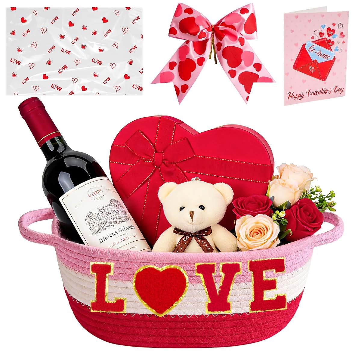 Zenoble Valentine's Day Woven Gift Basket Set, 12x8x5.5 Inches
