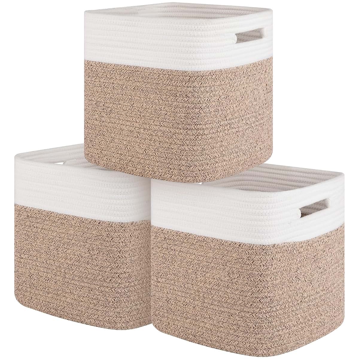 Bitimi 11 Inch Cotton Rope Woven Storage Cubes, 3-Pack Set