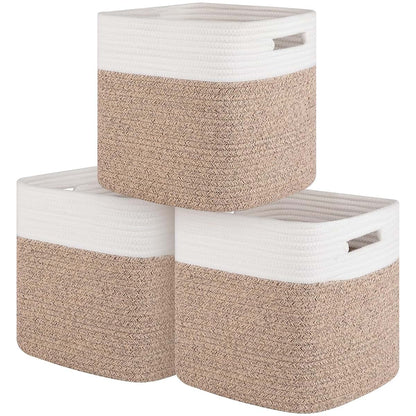 Bitimi 11 Inch Cotton Rope Woven Storage Cubes, 3-Pack Set