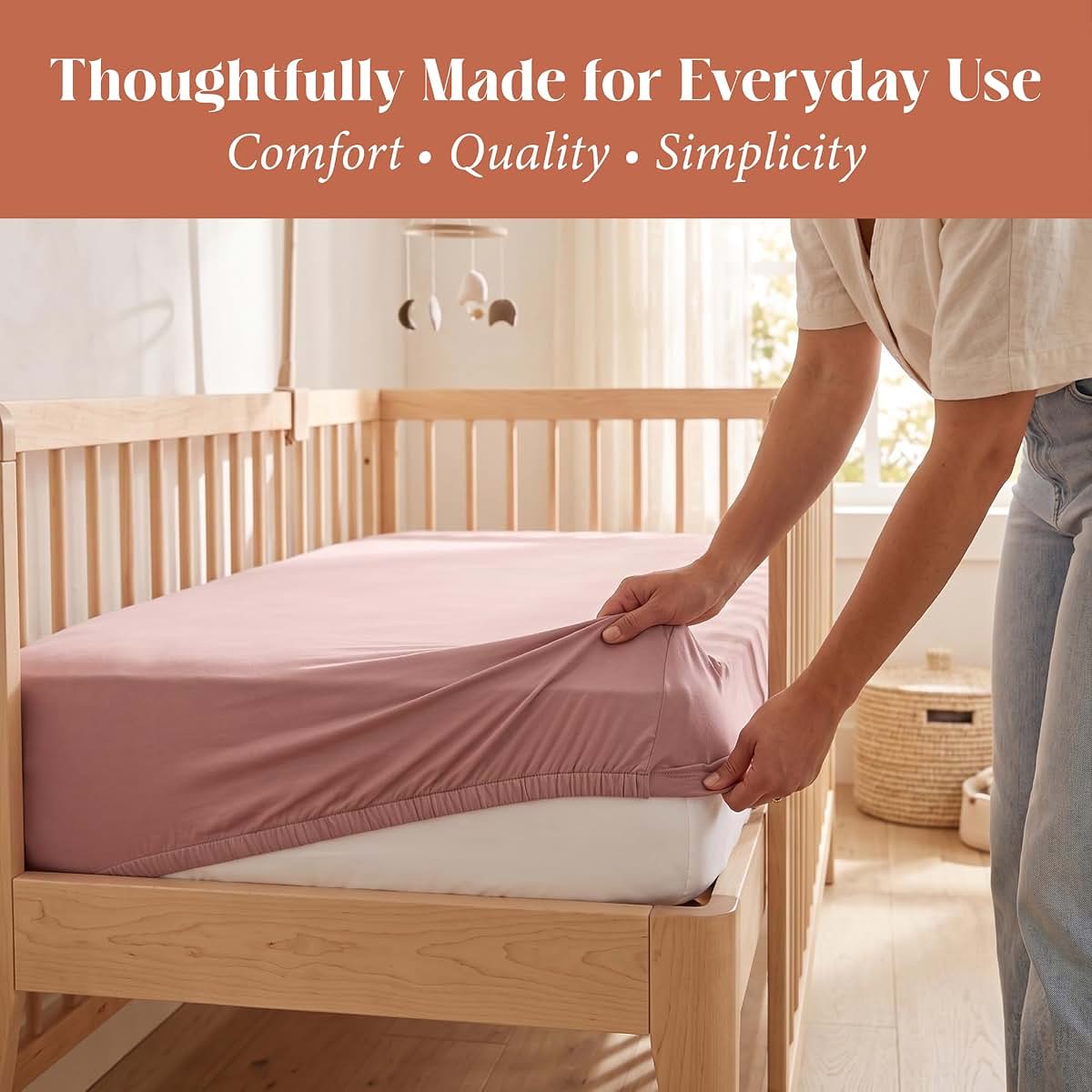 Ababy Custom Size Bamboo Jersey Fitted Sheet – Blush Pink (photo 4)