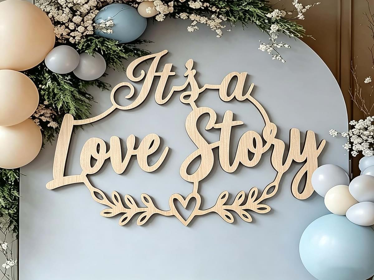 It's a Love Story Wooden Bridal Shower & Baby Shower Backdrop Sign