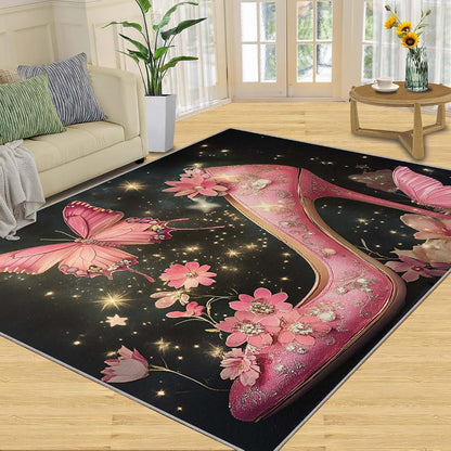 Hygiuid Pink Floral Butterfly 4x5 Foot Area Rug