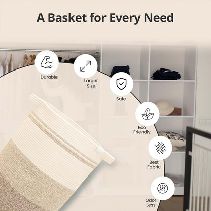Cotton Rope Storage Basket - Large Round Bin for Toys and Blankets