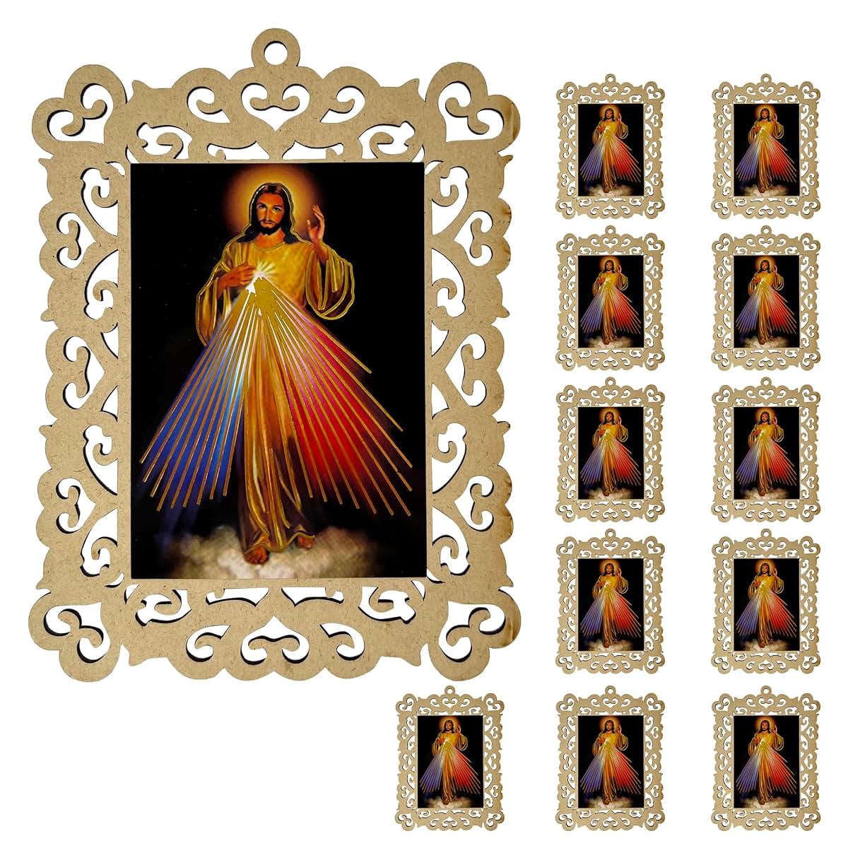 BabyOneStop 12 Pcs Divine Mercy Wooden Picture Frames for Baptism and Christening