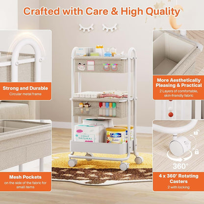 Modanais Baby Diaper Caddy Organizer Cart - 3 Tier Rolling Cart, Off White (photo 3)