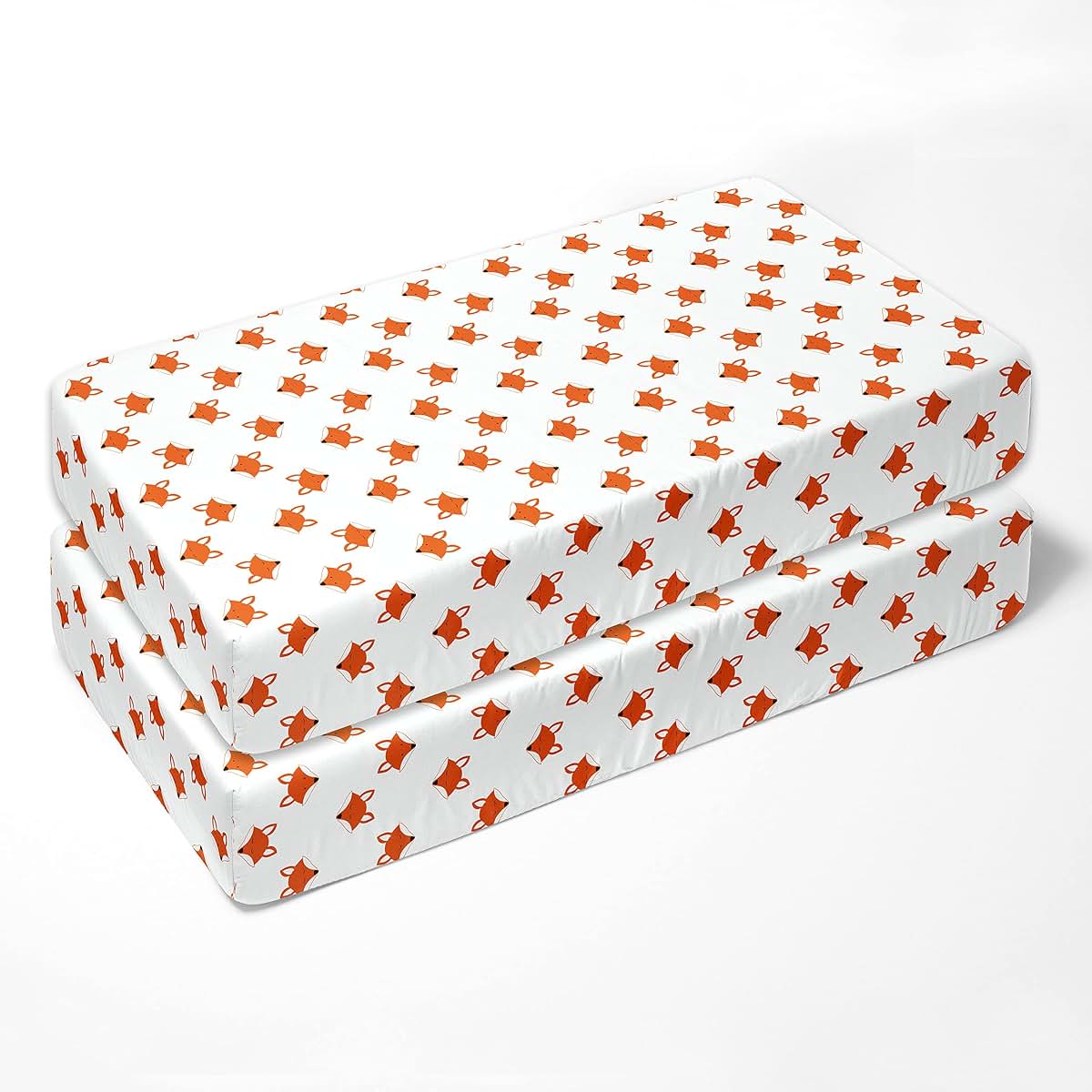 Bacati - Playful Fox Orange/Grey 2 Pack Crib Fitted Sheets (Orange/Grey Fox Print) (photo 3)