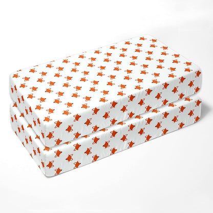Bacati - Playful Fox Orange/Grey 2 Pack Crib Fitted Sheets (Orange/Grey Fox Print) (photo 3)