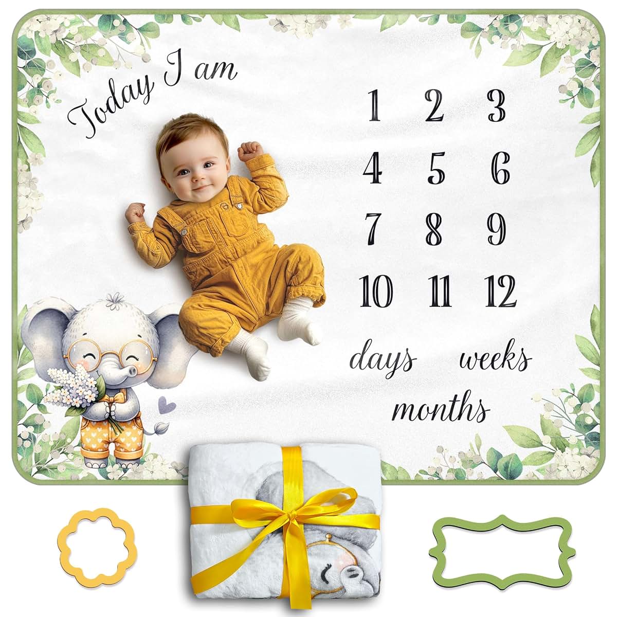 NovaVision03 Baby Milestone Blanket With Elephant Design