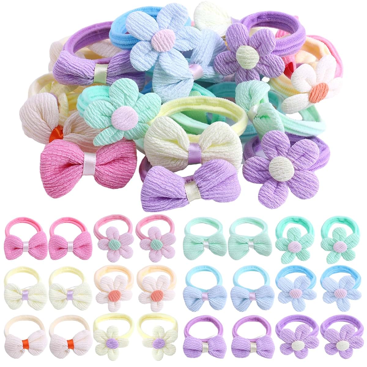Taangthose 24 Pcs Toddler Hair Ties For Girls Cute Flower Elastic Scrunchies