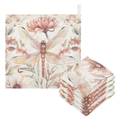 YETTASBIN Dragonfly Muslin Baby Hand Washcloths, 4-Layer Cotton, 3 Pack, 12 x 12 Inch