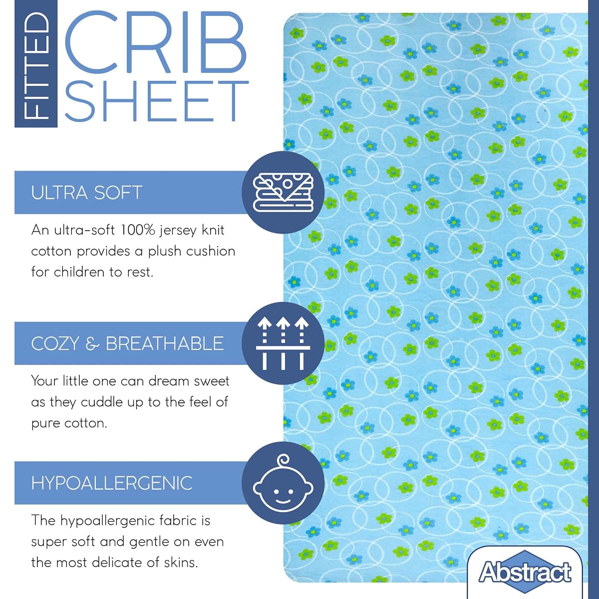 Abstract Jersey Cotton Knit Cradle Sheets - Ultra Soft Cradle Sheets Fitted 18" x 36" for Boys Girls Baby - Universal