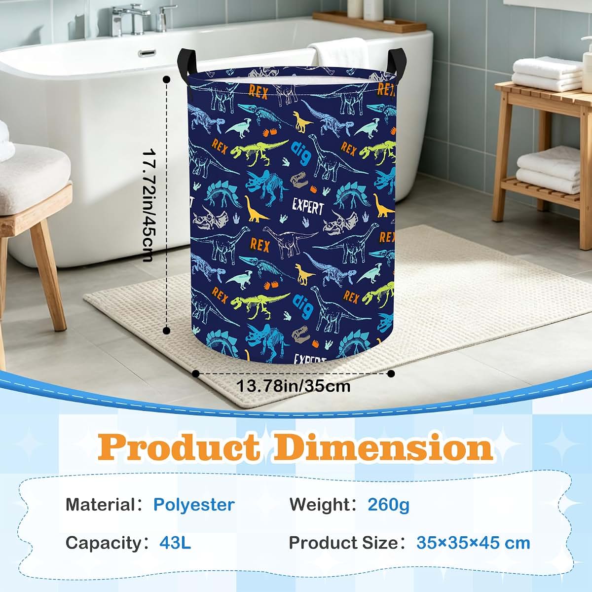 Pomodee Cool dinosaur Kids Folding Laundry Basket Storage Hamper with Handles (photo 2)