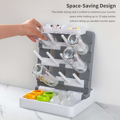 Venuekkuri Baby Bottle Drying Rack, Vertical Standing Bottle Dryer Rack Holder-Space Saving Baby Bottle Drying Rack for