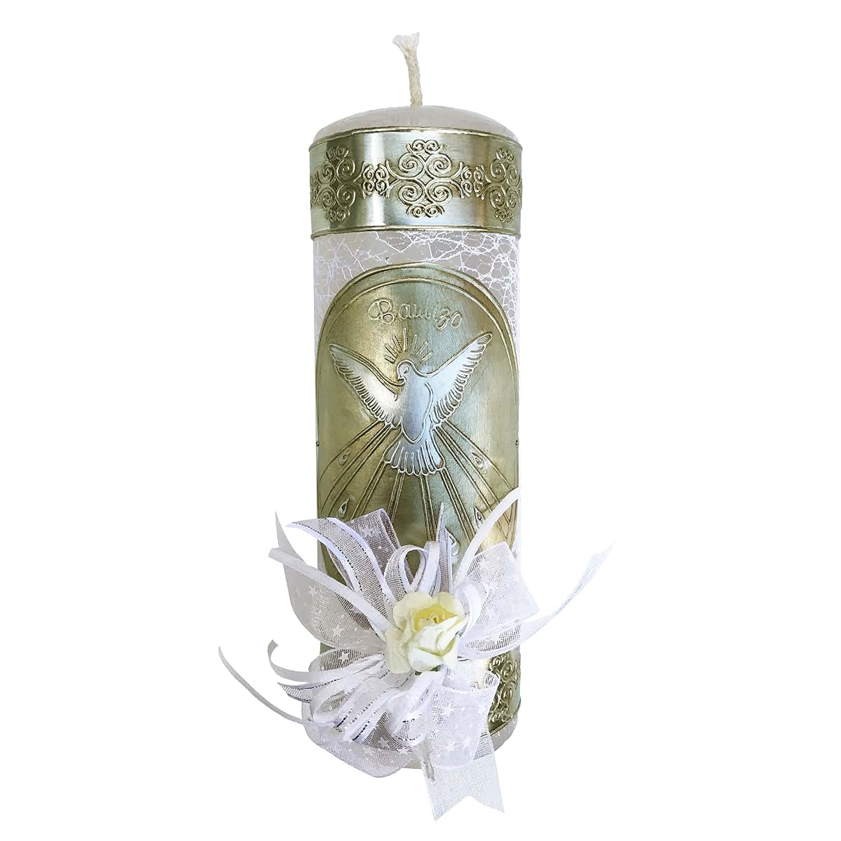 Arcángeles Mexicanos Catholic Baptism Candle Set With Towel, Rosary, And Shell